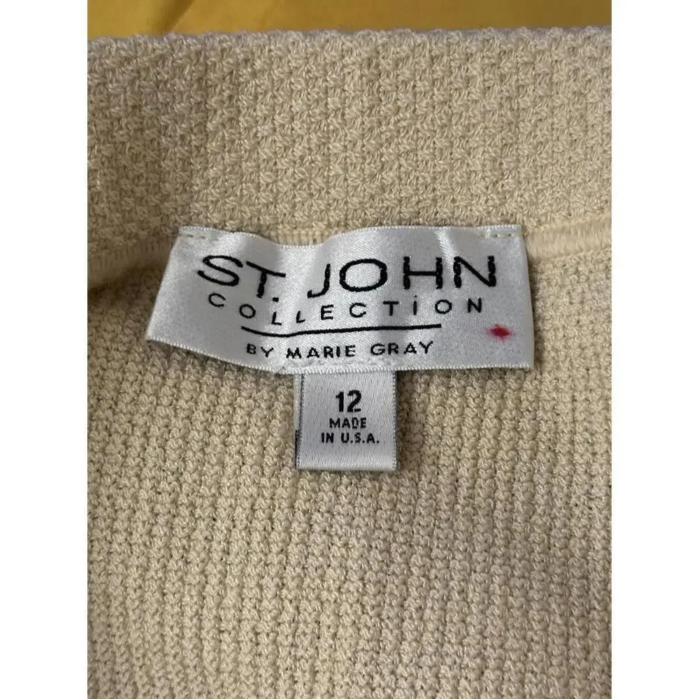 Vintage St. John Collection classic office siren cream knit pencil skirt Size 12